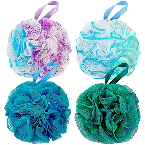 DadyMart Bath Shower Loofah Sponge 60g Bath Mesh Pouf Shower Ball Body Scrubber Exfoliating Bath Sponge for Women and Men, Set of 4, Flower Color - xx3