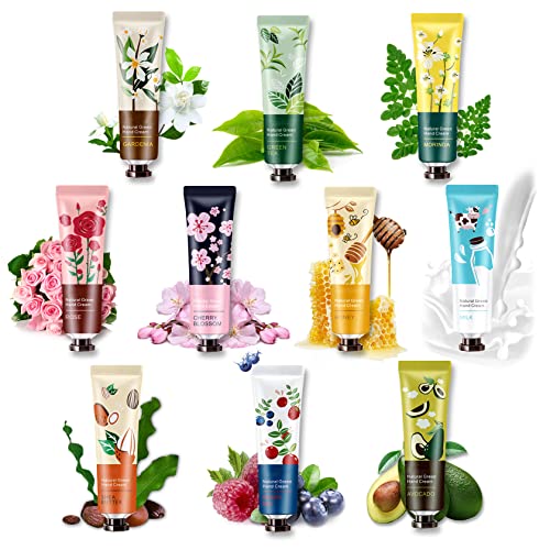 10 Pack Hand Cream For Chapped Hands,Natural Botanical Fragrance Hand Lotion,Mini Hand Cream For Working Dry Hands,Moisturizing Travel Size Hand Cream Set with Natural Botanical For Women- 30ml - Floral & Fruity