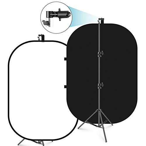 NEEWER 5x7ft/1.5x2m Chromakey Black Backdrop White Backdrop 2 in 1 Double Sided Pop Up Collapsible Backdrop with Support Stand, Foldable Panel for Photo and Video Shooting, Live Streaming, Gaming - Black+White