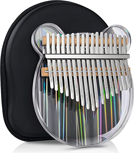 SDYQD Acrylic Kalimba Thumb Piano, Portable 17 Keys Mbira Crystal Finger Piano with Tune Hammer and Study Instruction, Musical Instruments Christmas Gift for Kid Adult Beginners Professional (Rainbow) - Rainbow