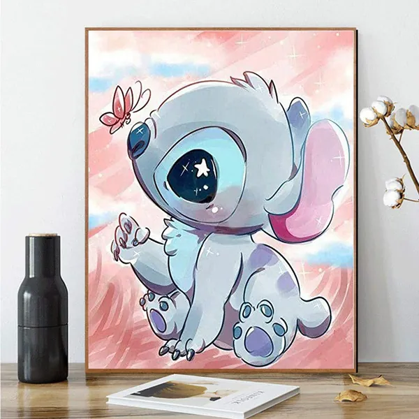 Kimily DIY Paint by Numbers for Adults Kids Paint by Numbers DIY Painting Acrylic Paint by Numbers Painting Kit Lilo and Stitch Home Wall Living Room Bedroom Decoration Cute Lilo Stitch