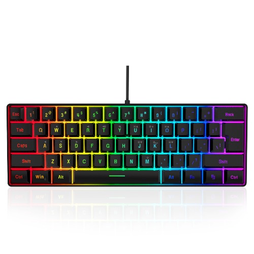 * 60% Wired Gaming Keyboard, RGB Backlit Ultra-Compact Mini Keyboard, Waterproof Small Compact 61 Keys Keyboard for PC/* Gamer, Typist, Travel, Easy to Carry on Business Trip (Black)