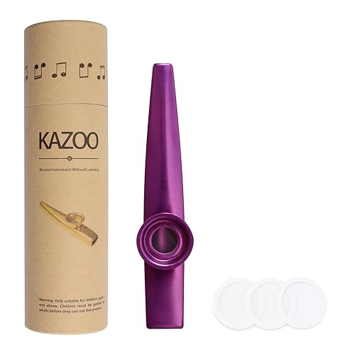 WANDIC Aluminum Alloy Kazoo and 3 Membrane Flute Diaphragm Mouth Kazoos with Vintage Gift Box Purple - type 1 - Purple