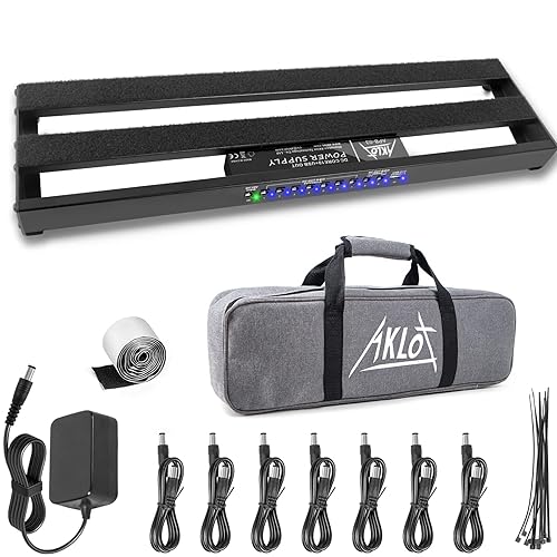 Guitar Pedal Board,AKLOT Pedal Board with Built-in Power Supply Effect Pedalboard Aluminium Alloy 19" x 5" Black APB-03 with Bag, Pedal Cable - Black