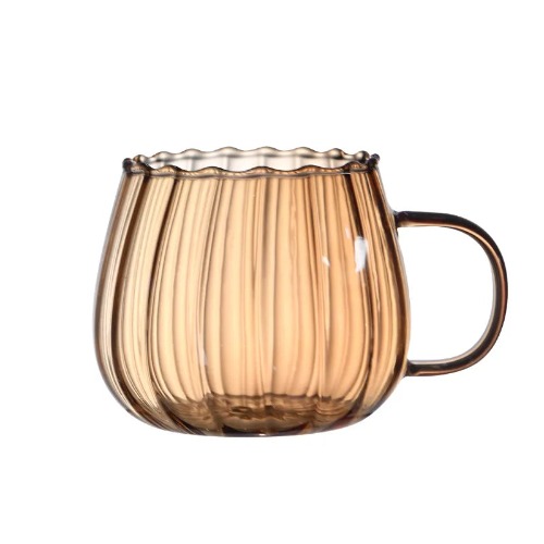 Pumpkin Shaped Glass Cup with Handle - Amber