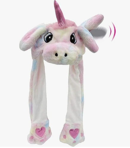 GADMEXILY Ear Moving Hat Plush Animal Ears Jumping up Hat Halloween Christmas Cosplay Novelty Party Cap for Adult Women Kids - Unicorn