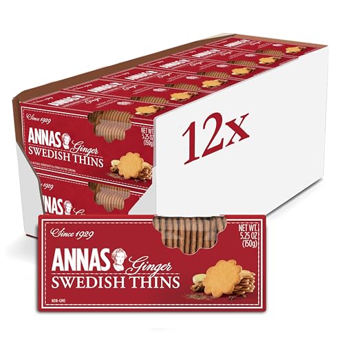 Annas Thins - Ginger Pepparkakor - 5.25 Ounce (Pack of 12) non GMO + Vegan - Ginger