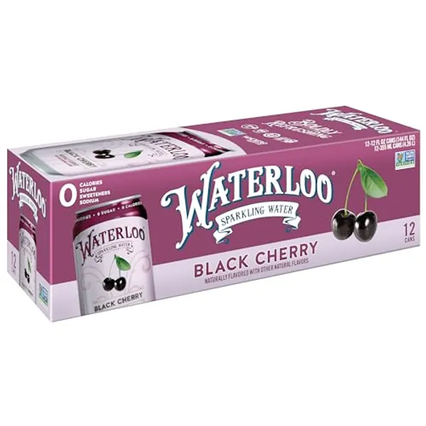 Waterloo Sparkling Water, Black Cherry Naturally Flavored, 12 Fl Oz Cans (Pack of 12) – Zero Calories and Zero Sugar or Sweeteners of Any Kind