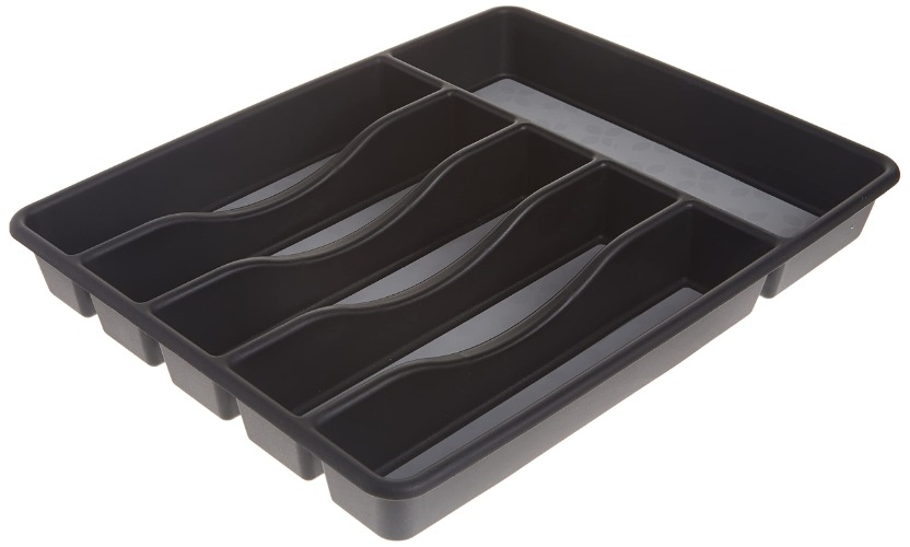Rubbermaid No-Slip Large, Silverware Tray Organizer, Black with Gray - Black
