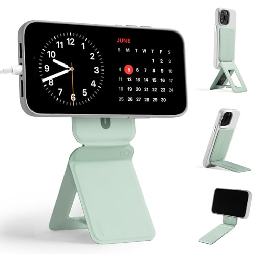 MOFT Phone Tripod Stand Compatible with iPhone 15/14/13/12 Series, Angle Adjustment & Strong Magnets MOVAS Vegan Leather Invisible Selfie Stick Tripod, Peppermint - Peppermint