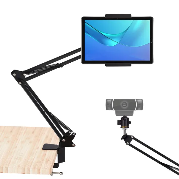 Webcam Stand，Aluminum Universal Flexible Tablet Bracket Mount Holder Adjustable and and Compatible with 4-7 inch Smartphones and Tablets and Logitech Webcam