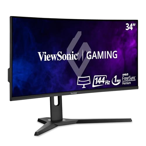 ViewSonic OMNI VX3418-2KPC 34 Inch Ultrawide Curved 1440p 1ms 144Hz Gaming Monitor with Adaptive Sync, Eye Care, HDMI and Display Port, Black