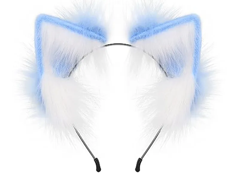QinRuan Cat Fox Faux Fur Ears Headband Cute Halloween Fancy Dress Cosplay Handmade Animal Furry Ears Hair Hoop - Zz-bw