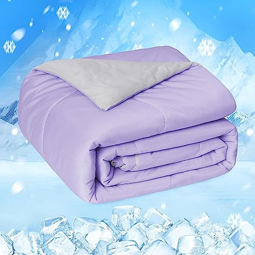HOMFINE Cooling Comforter Japanese Double-Sided Cold Tech Fabric Cooling Blanket for Night Sweats Hot Sleepers, Q-Max 0.45 Soft Breathable Silk Smooth Lightweight Purple Summer Comforter King - Purple - King (108"x90")