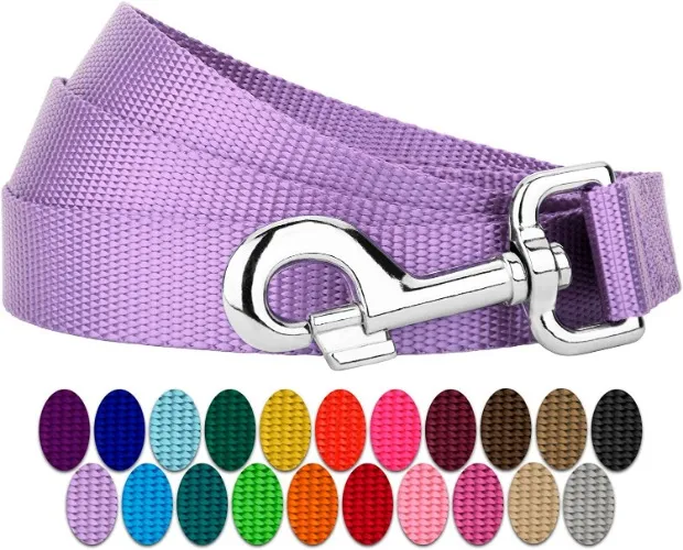 Country Brook Petz - 1 Inch Solid Color Nylon Dog Leash - Durable Clip - Soft Handle (1 Inch Wide, 6 Foot, Hot Lime Green) - 4 Foot X 1 Inch Wide Lavender