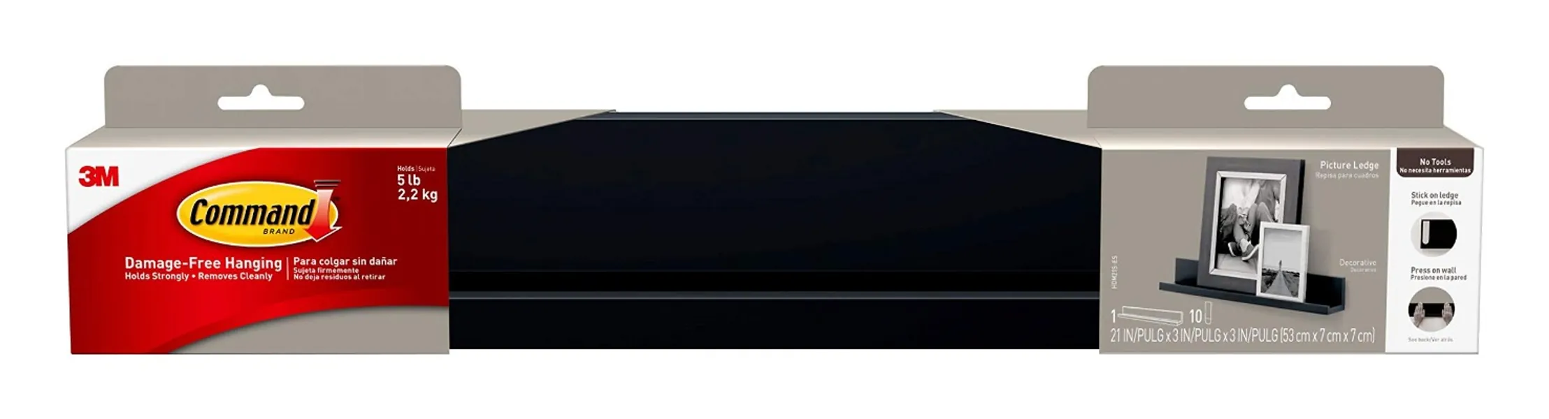 Command Picture Ledge, Slate, 1-Ledge, 10-Medium Strips, Decorate Damage-Free