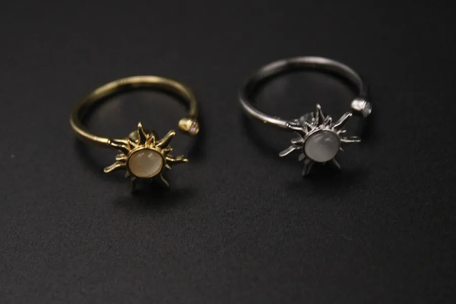 Spinning Opal Sun Fidget Ring, Rotating Anti Stress Anxiety Ring, Adjustable Fidget Spinner Ring For Women