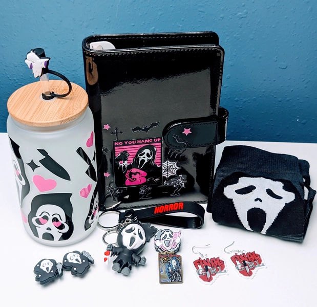 Ghostface 16oz Iced Coffee Cup / Horror Movie Gift Set / Slasher Fan Mug Drink Cup With Lid Straw / Final Girl Bundle/ Mystery Box of Horror