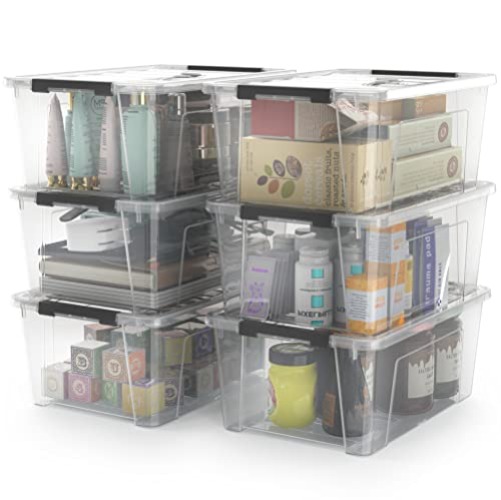 WYT Clear Storage Latch Bins, 6-Pack Storage Organizer Box with Handle and Lids, 5-Litre - Clear