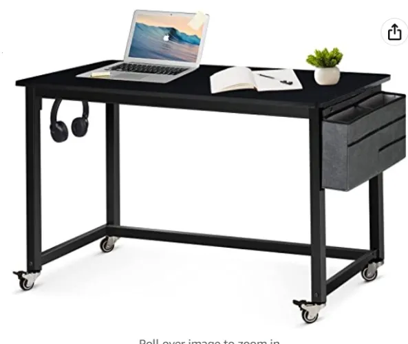 AHB 47" Rolling Computer Desk with 4 Smooth Wheels, Simple Style Mobile Writing Desk Home Office Study Table Movable Workstation with Metal Frame - Black - 47"