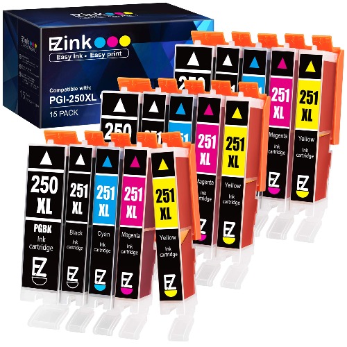 E-Z Ink (TM) Compatible Ink Cartridge Replacement for Canon PGI-250XL CLI-251XL PGI 250 XL CLI 251 XL to use with PIXMA MX922 IP7220 MG5520 MG5420 IX6820 IP8720 MG7520 MG7120 MG6320 Printer (15 Pack) - 