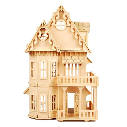 NWFashion Children's 17" Wooden 6 Rooms DIY Kits 3D Puzzle for Christmas Party Halloween House (Gothic) - Gothic