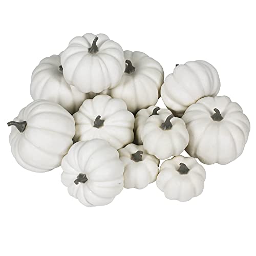 Orgrimmar 12PCS Realistic Artificial Pumpkins Lifelike Fake Pumpkins Table Fireplace Decor for Fall Harvest Wedding Halloween Thanksgiving (White, 12PCS) - White - 12