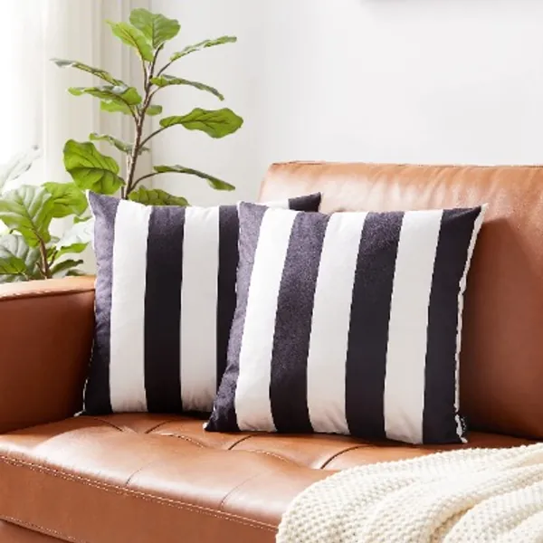Nestinco Set of 2 Striped Pillow Covers Black and White Square Decorative Throw Pillow Covers 18 x 18 inches for Sofa Couch Bed Decor