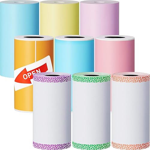 9 Rolls of Thermal Printer Paper Just 3 Rolls of Adhesive 57 X 30 mm Mini Printing Paper Rolls Printable Stickers Compatible with P1 Mini Printer PeriPage A6 Series Printer(Classic Color, 9 Rolls)