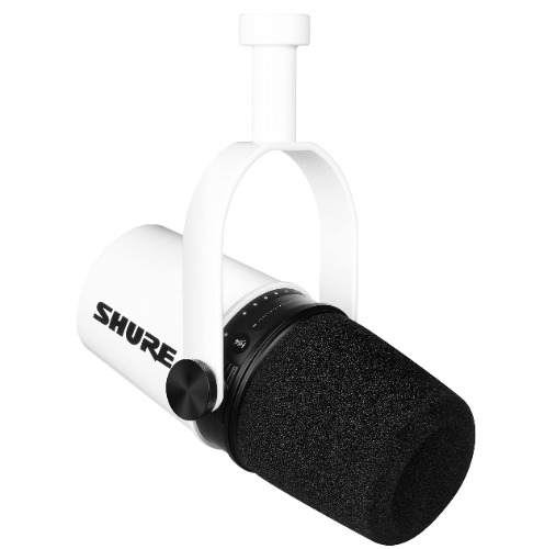 Shure MV7 (Limited Edition) USB/XLR Dynamic Microphone for Gaming, Podcasting, Recording & Streaming, Built-in Headphone Output, Voice-Isolating Technology, TeamSpeak & Zoom Certified - White Noir