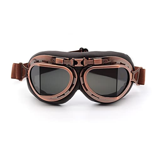 Kucehiup Vintage Aviator Goggles Motorcycle Goggles - Copper Frame Smoke Lenses