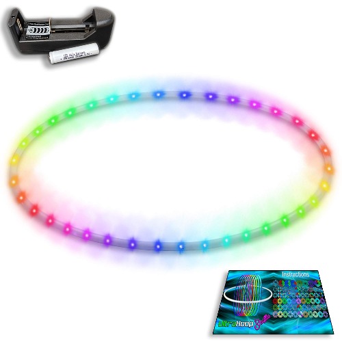 UltraHoop Shuffle LED Hoop Fully Rechargeable and Collapsible - Smart Auto Color Changing and Strobing LED Lights - Light Up Hoola Hoops HDPE