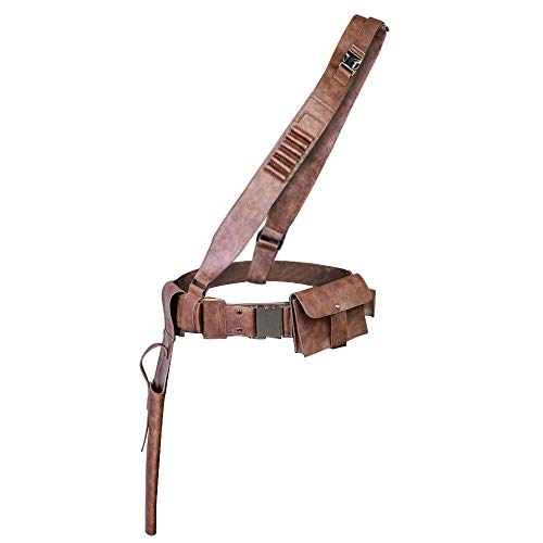 Hunter Belt with Holster Brown Leather Cosplay Costume Prop for Adult Men - Brown/ No Bullet Prop