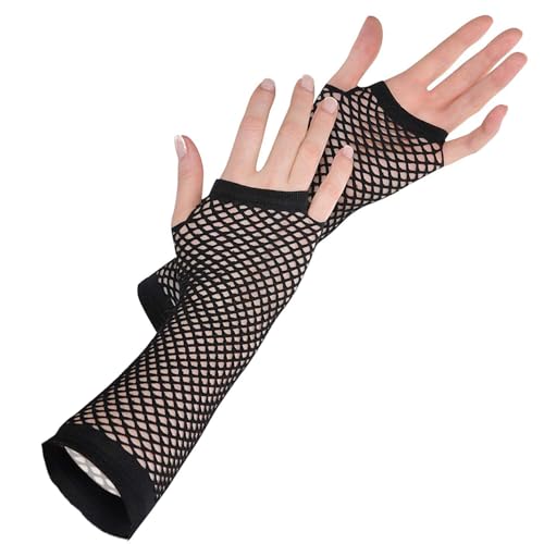 Black Long Fishnet Fingerless Gloves - 1 Count - Vibrant, Stretchy & Stylish - Perfect For Parties & Costumes, One Size Fits All - Black - One Size