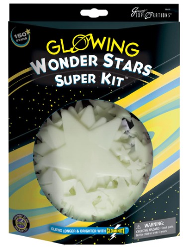 University Games Great Explorations Wonder Stars Super Kit Glow In The Dark Ceiling Stars 150Piece In 4 Sizes Reusable Adhesive Putty & Constellation Star Map Lifetime Glow Guarantee Green - 