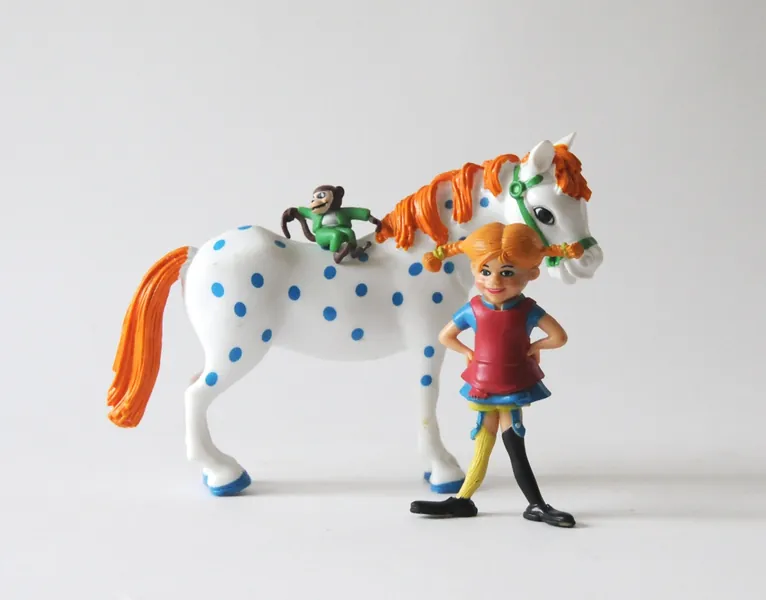 Pippi Longstocking by Astrid Lindgren. 3 Collectible Vintage Toy Figurines. Swedish Kids room decor. Mid Century modern