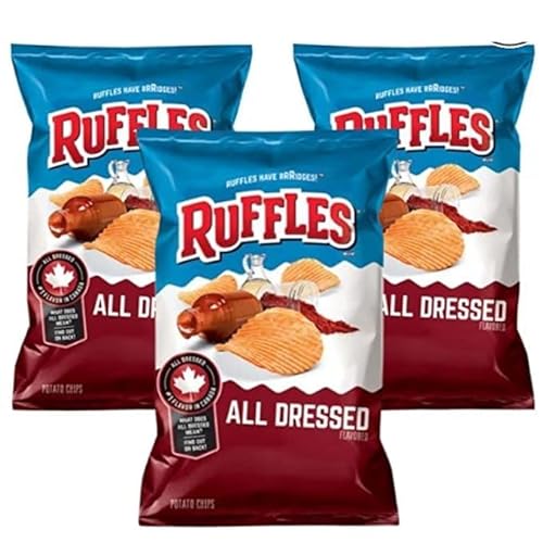 Ruffles All Dressed Ridged Potato Chips, 7.05oz (Pack of 3) Shipped from USA - Salted - 7.05 Ounce (Pack of 3)