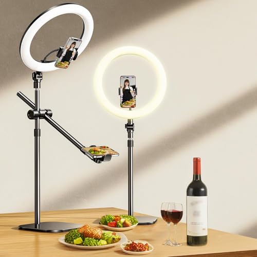 Overhead Phone Mount,Overhead Camera Mount Stand[Anti-Shaking] with 10.5" Ring Light,Desk Stand for iPhone with Ring Light for Video Recording,Zoom Meeting,YouTube,TikTok - Set 1