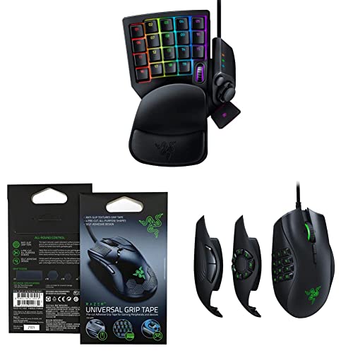 Razer Tartarus v2 Gaming Keypad - Classic Black & Universal Grip Tape for Gaming Peripherals and Devices & Naga Trinity Gaming Mouse: 16,000 DPI Optical Sensor - Chroma RGB Lighting - Classic Black - Tartarus v2 - Mecha Membrane Switches - Keypad + Grip Tape + Gaming Mouse