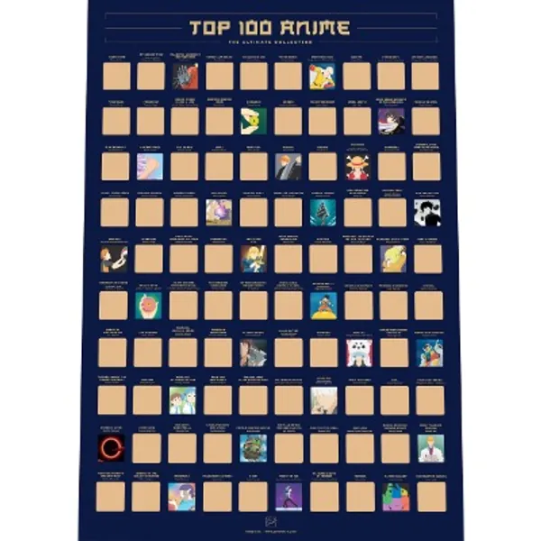 100 Anime Scratch Off Poster - Top Japanese Animation of All Time Bucket List (16.5" x 23.4")