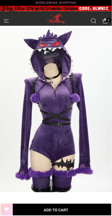 PM Derivative Homewear Sexy Lingerie Bodysuit Purple Hooded Bodycon Romper and Tail with Choker Belt