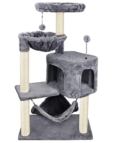 Newest Cat Tree with Cat Condo and Big Hammock, Grey - Grey