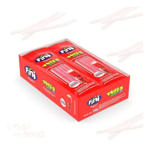 Bala Tubes Fini Azedinho Morango - Caixa Fini Vermelho