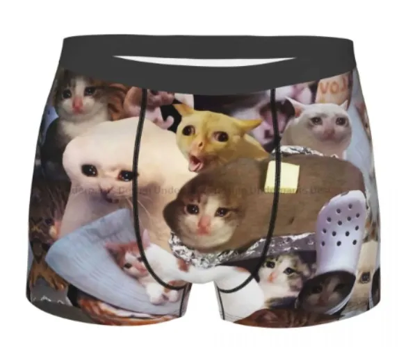 Gato chorando memes cuecas homme cueca masculina impressão shorts boxer briefs - AliExpress 