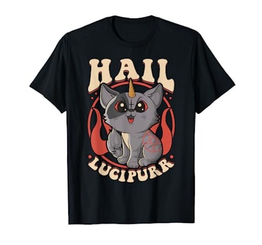 Cute & Funny Satanic Hail Lucipurr Rainbow Kitty Goth T-Shirt - Women - Royal Blue - 3XL