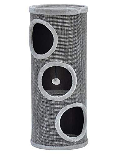 nanook Katzen Kratztonne Kratzbaum Tower 100 - XL 40 cm Ø - mit großen Öffnungen - Höhe 100 cm - grau - stabil - 100 x 40 x 40 cm - Grau