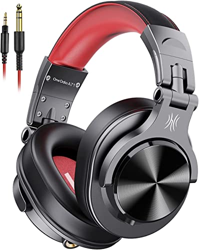 OneOdio DJ Headphones, Over Ear Headphones for Studio Monitoring and Mixing, Professional Headset with Stereo Bass Sound, Foldable Headphones Suitable for Electric Drum Keyboard Guitar Amplifier - A71-Red