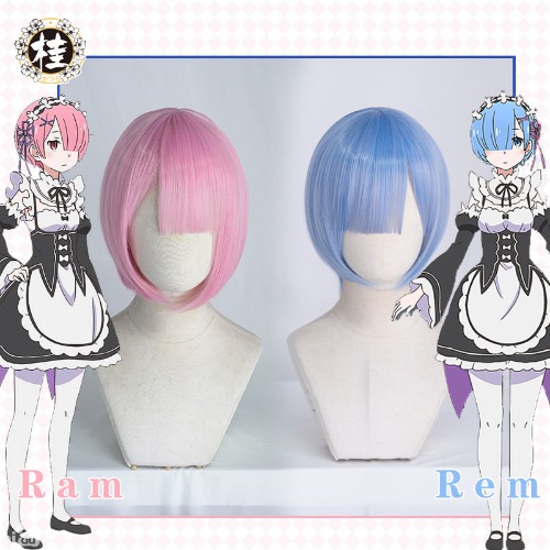 UWOWO Re:Life in a different world from zero  Rem Ram Cosplay wig 30cm pink/blue - one size / 【Pre-sale】Rem
