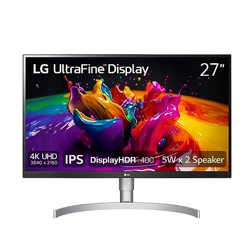 LG UltraFine UHD 27-Inch 4K UHD 2160p Computer Monitor 27UN850-W, IPS with VESA DisplayHDR 400, AMD FreeSync, and USB-C, White,Silver - 27 Inches - Power Delivery: 60W