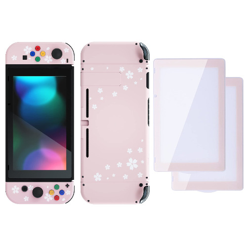 eXtremeRate Colorful Border Screen Protector + Back Plate + NS Joycon Handheld Controller Housing Buttons for Nintendo Switch, DIY Replacement Shell for Nintendo Switch - Matcha Green - 